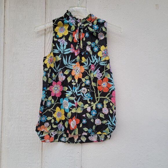 J Crew X Liberty Fabric Black Floral sleeveless top Wmns sz 2 - Picture 1 of 4